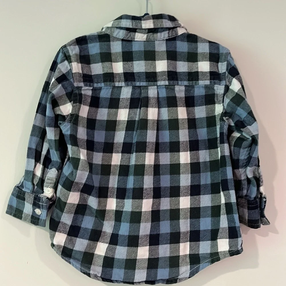 GYMBOREE Infant 18-24mo Plaid Flannel Button Down Long Sleeve Shirt Blue White